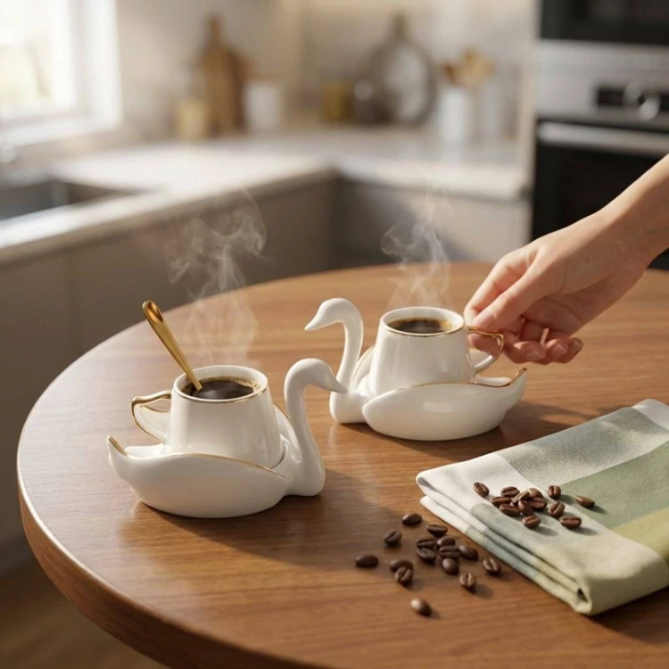 قهوه خوری کاراجا ترکیه طرح قو و حلقه ۲نفره