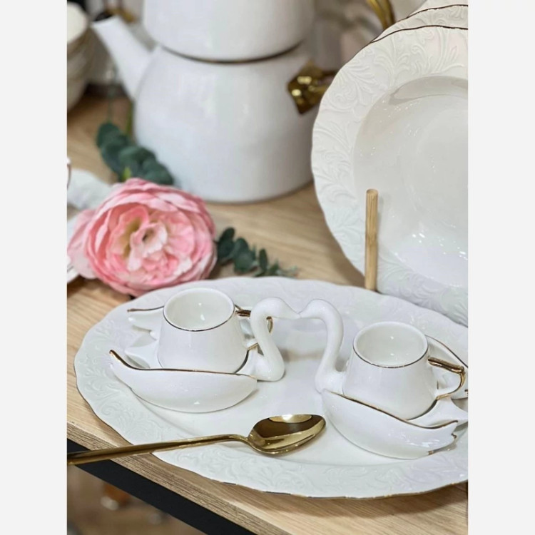 قهوه خوری کاراجا ترکیه طرح قو و حلقه ۲نفره